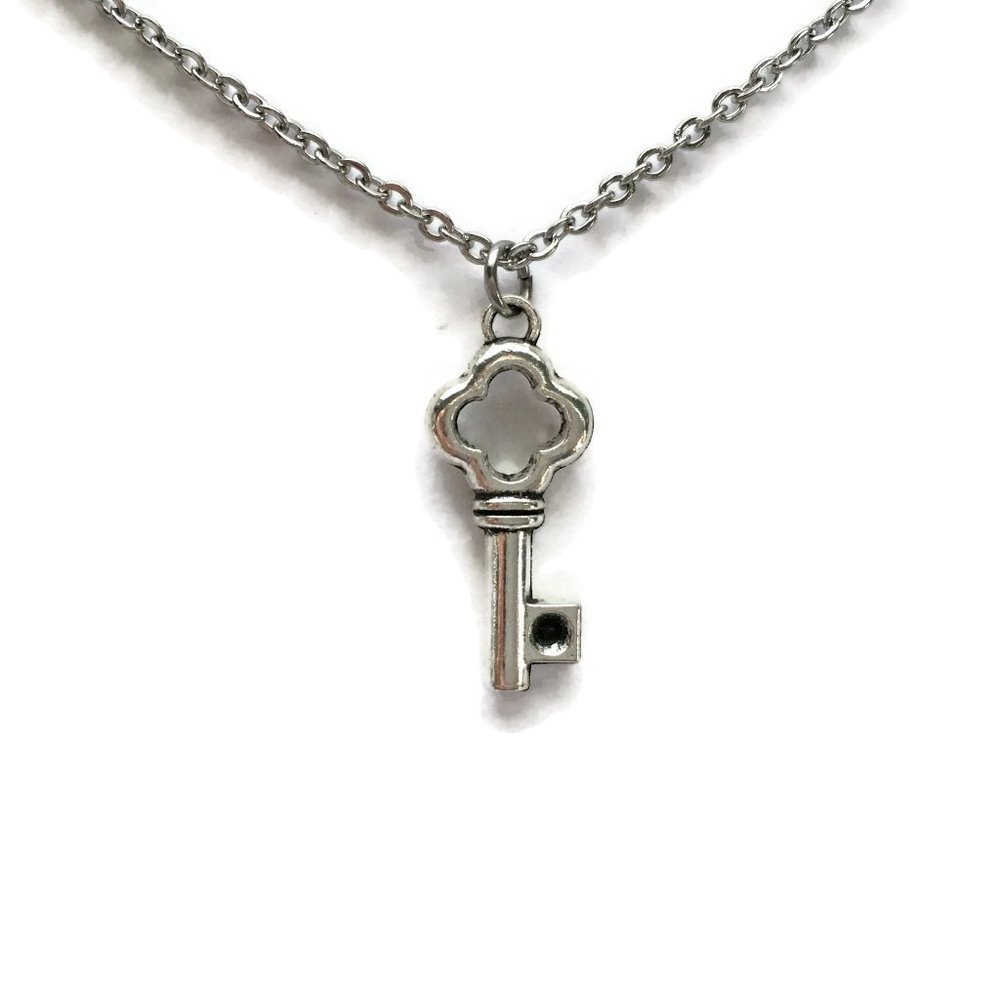 Skeleton Key Charm Necklace Tibetan Silver Stainless Steel chain 4for$20